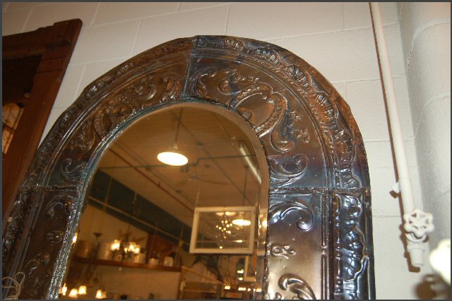 Tin Framed Mirror with Beveled Glass