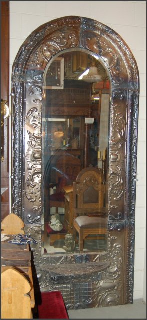 Tin Framed Mirror with Beveled Glass