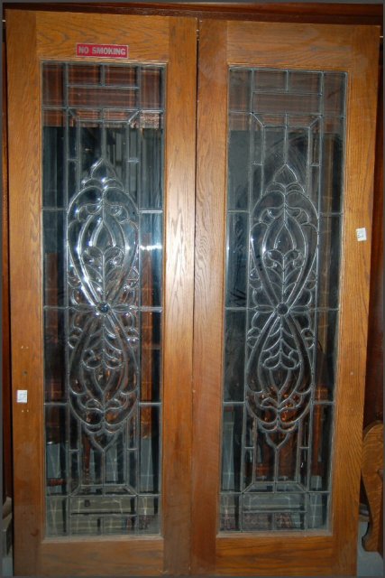 Pair Matching Oak Doors with beveled glass