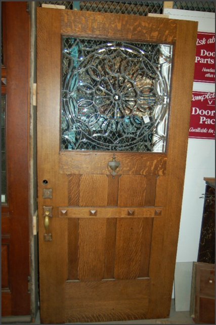 Oak Arts & Crafts Door w/leaded glass