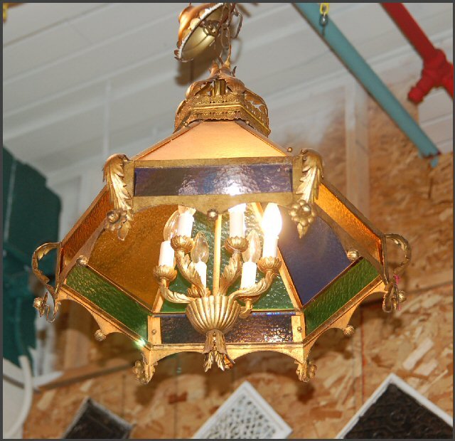 Octagonal Pendant Light w/Colored Glass