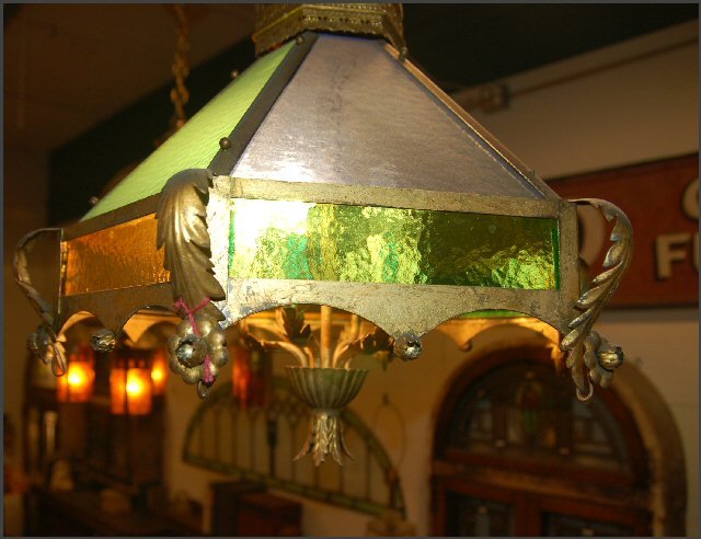 Octagonal Pendant Light w/Colored Glass
