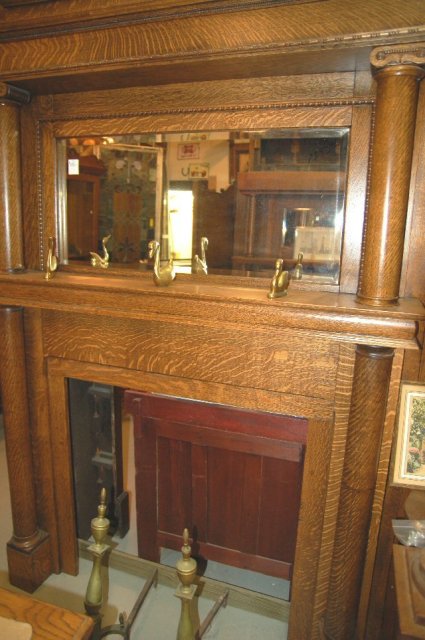 Oak Mantel w/ Beveled Mirror