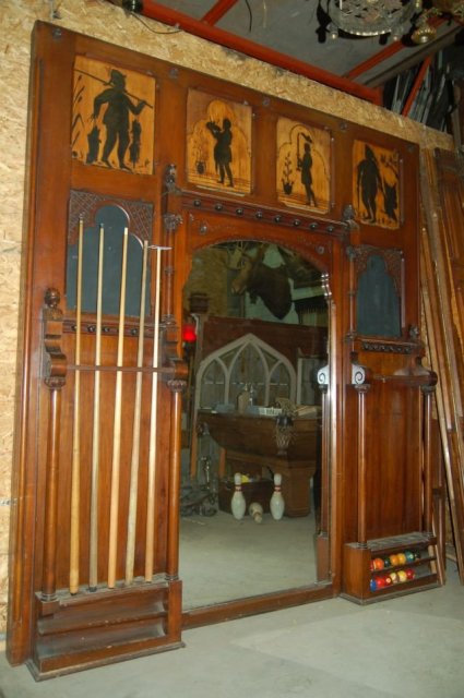 Large Walnut Billiard Cue and Ball Rack