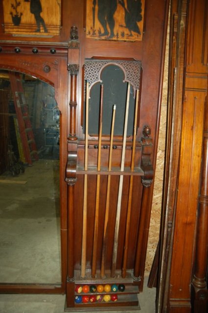 Large Walnut Billiard Cue and Ball Rack