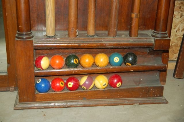 Large Walnut Billiard Cue and Ball Rack