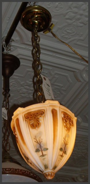 Hanging Pendant Light w Reverse Painted Shade