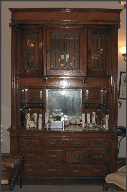 Vintage Oak Built-In w/ Leaded Glass Doors