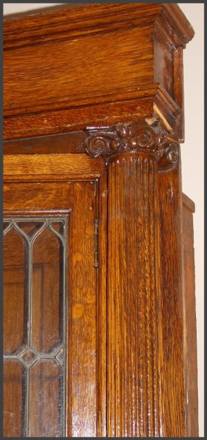 Vintage Oak Built-In w/ Leaded Glass Doors