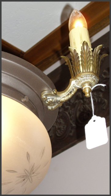 Vintage Chandelier with Etched Glass Globe