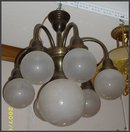 Brass Chandelier w/ 7 White Glass Globes