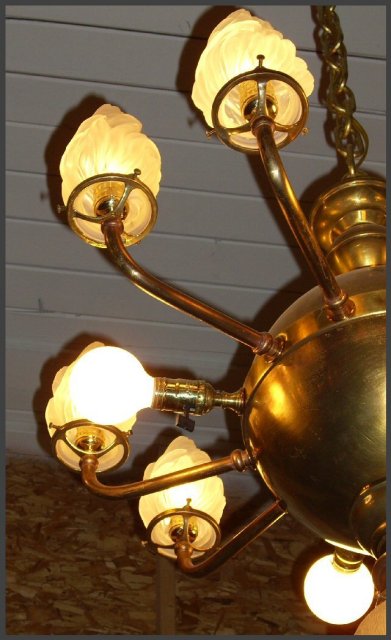 Unusual Brass Chandelier w/ Flame Shades
