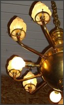 Unusual Brass Chandelier w/ Flame Shades