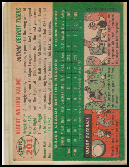 Al Kaline 1954 Topps Baseball Card