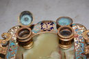 French Gilt Bronze Onyx & Champleve Ink Well