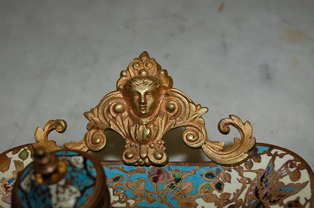 French Gilt Bronze Onyx & Champleve Ink Well