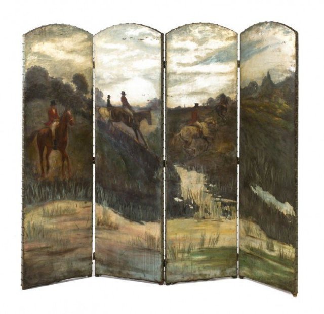 Continental Painted Leather Screen