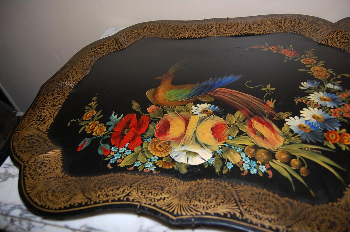 Pair Continental Hand Painted Tole Trays