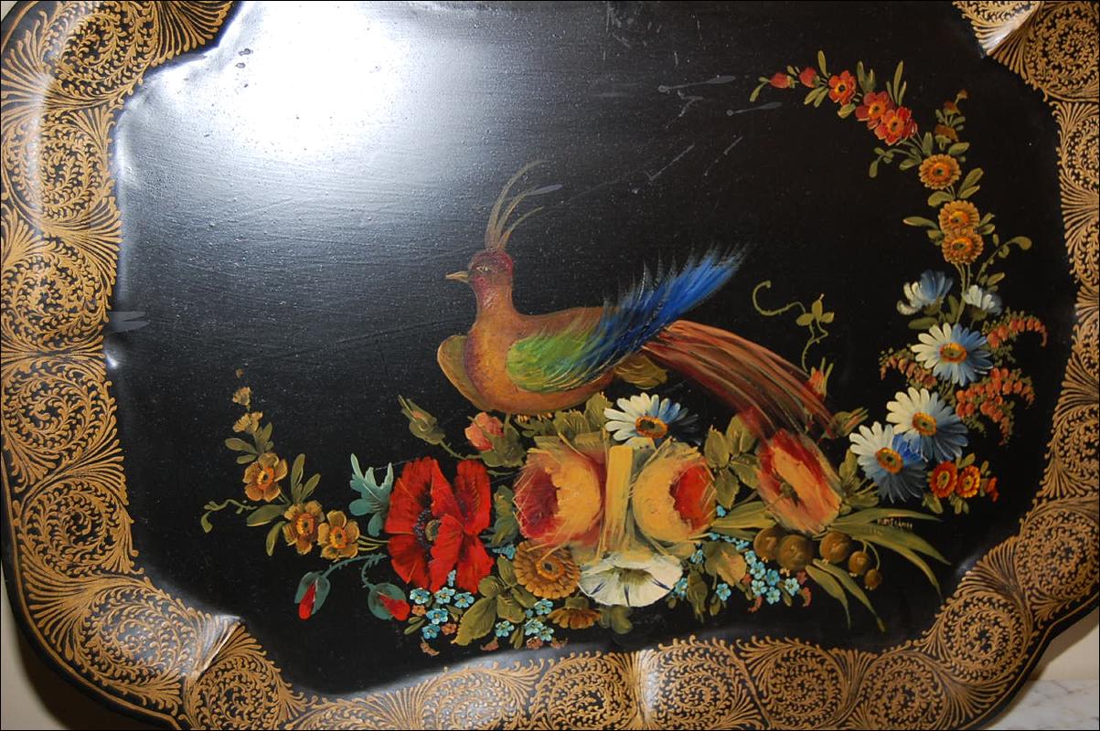 Pair Continental Hand Painted Tole Trays