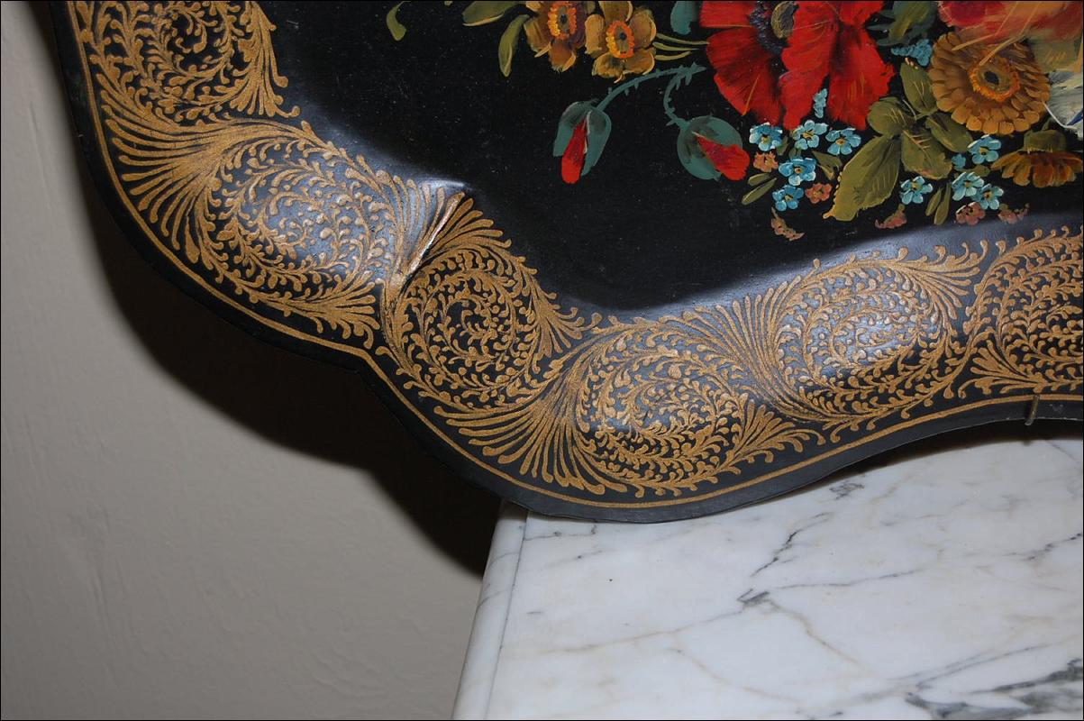 Pair Continental Hand Painted Tole Trays