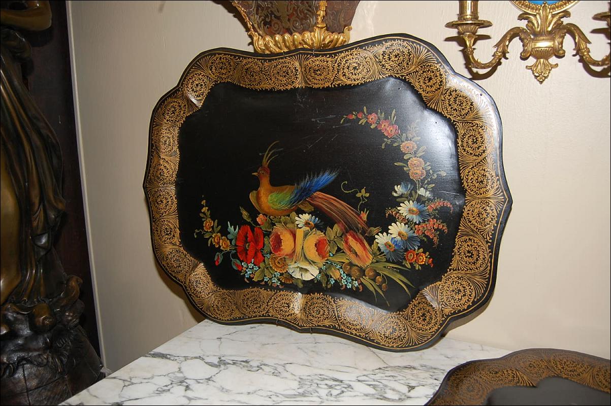 Pair Continental Hand Painted Tole Trays