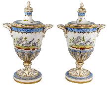 Pair French Porcelain Covered Urns