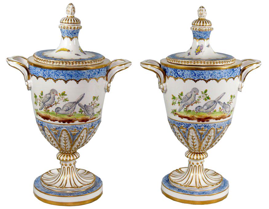 Pair French Porcelain Covered Urns