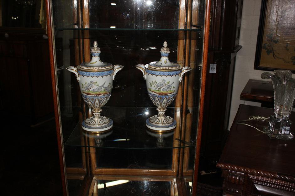 Pair French Porcelain Covered Urns