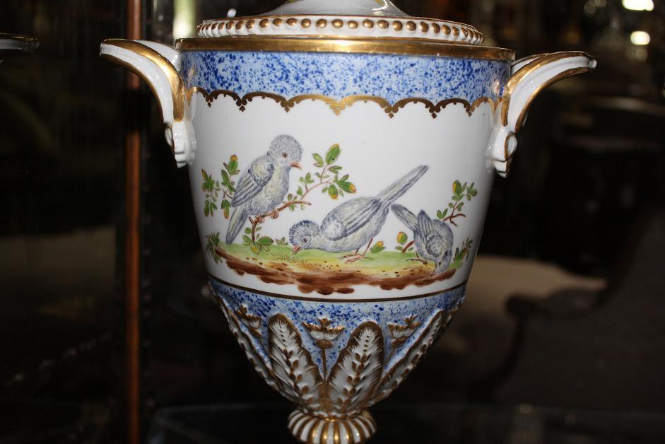 Pair French Porcelain Covered Urns