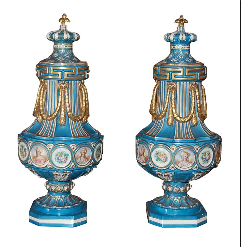 Large Pair Sevres Style Urns