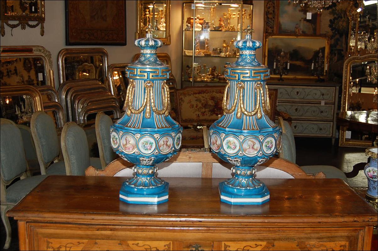 Large Pair Sevres Style Urns