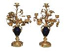 Pair French Dore Bronze & Cobalt Candelabra