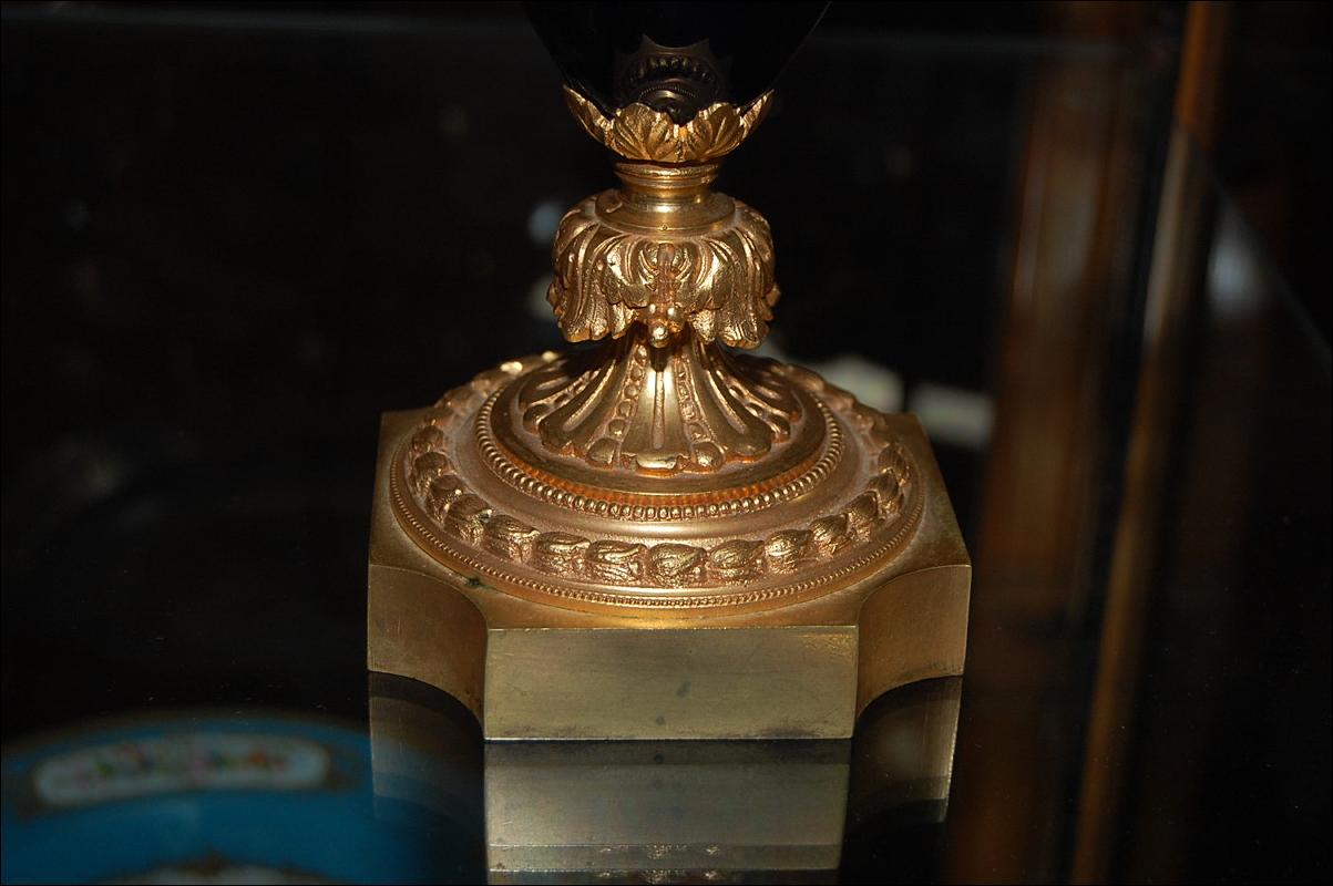 Pair French Dore Bronze & Cobalt Candelabra