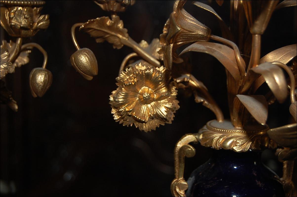 Pair French Dore Bronze & Cobalt Candelabra
