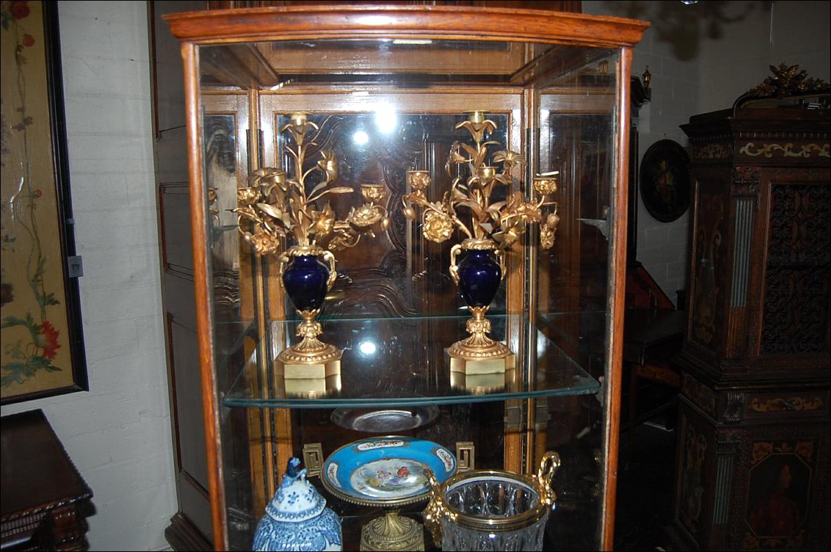 Pair French Dore Bronze & Cobalt Candelabra