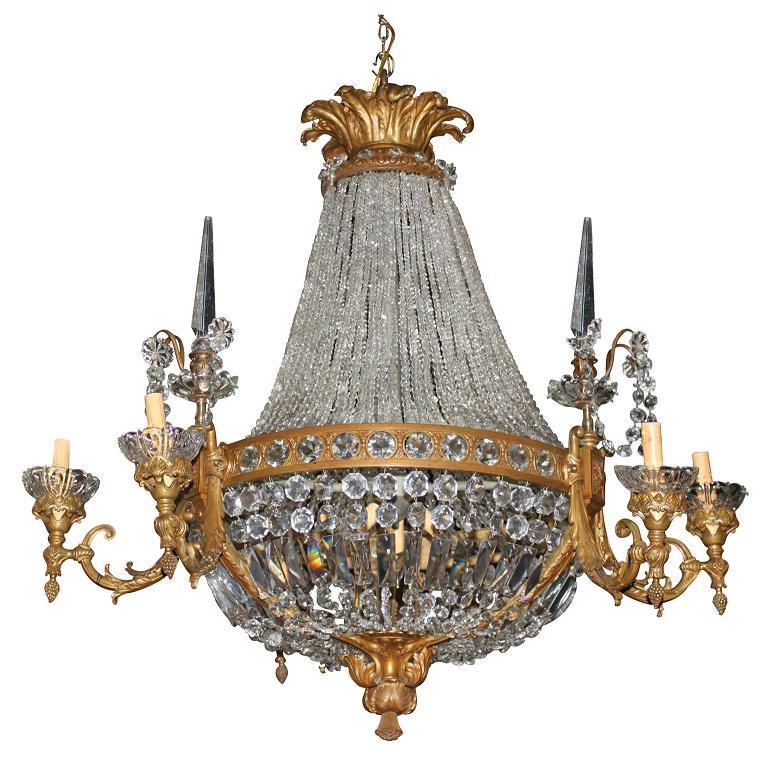Continental Bronze & Crystal Chandelier