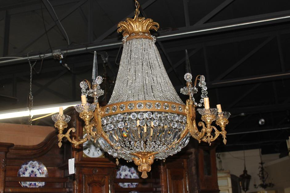 Continental Bronze & Crystal Chandelier
