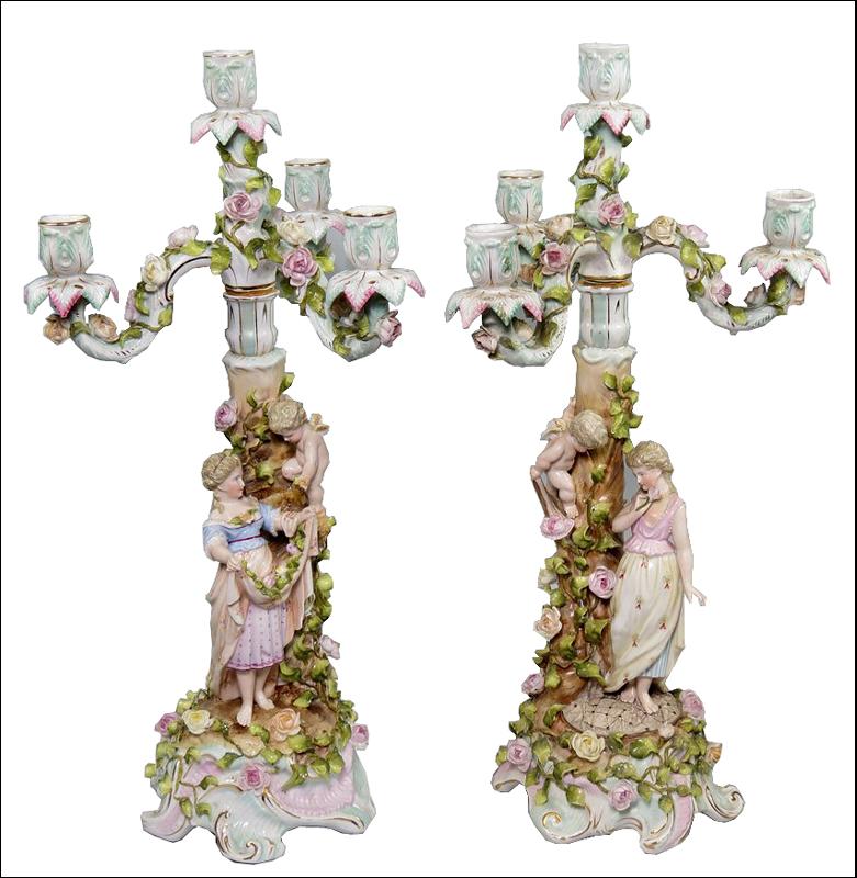 Pair of Sitzendorf German Porcelain Candelabra