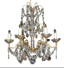 Petite French Crystal & Bronze Chandelier