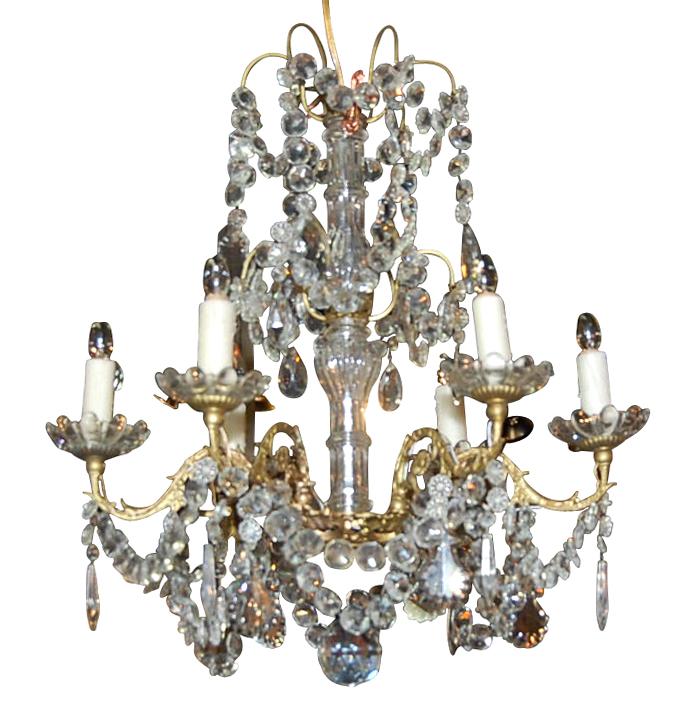 Petite French Crystal & Bronze Chandelier