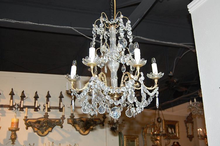 Petite French Crystal & Bronze Chandelier
