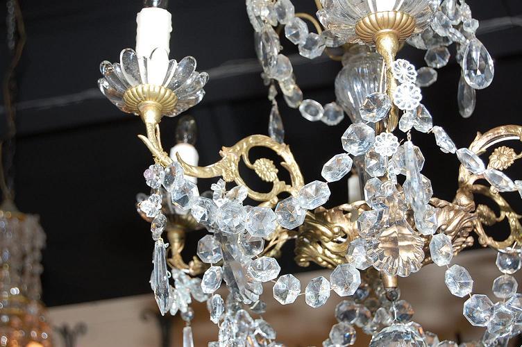 Petite French Crystal & Bronze Chandelier
