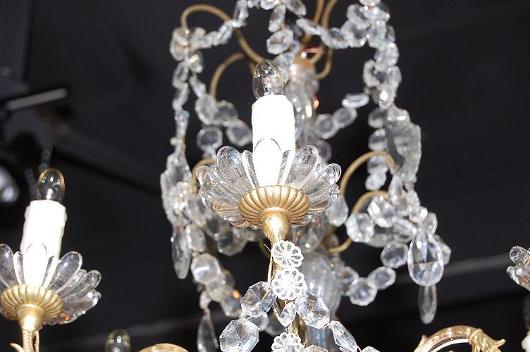 Petite French Crystal & Bronze Chandelier