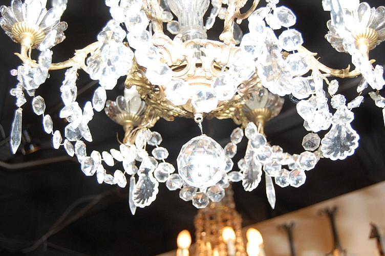 Petite French Crystal & Bronze Chandelier