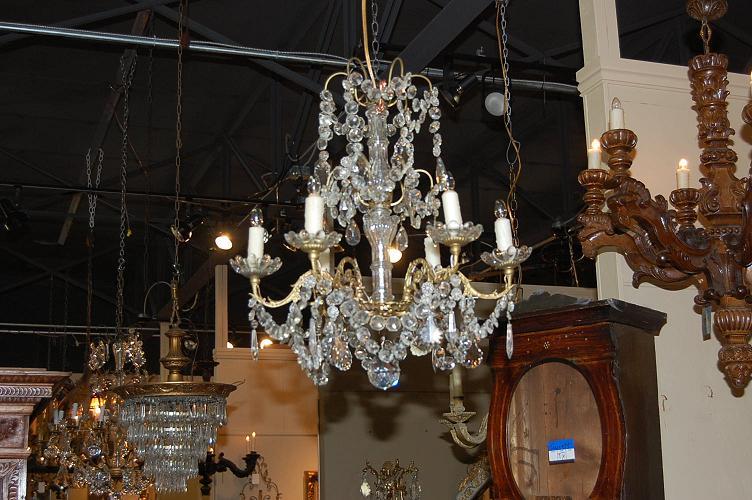 Petite French Crystal & Bronze Chandelier