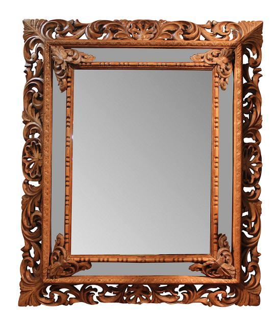 Carved Walnut Cushion Mirror