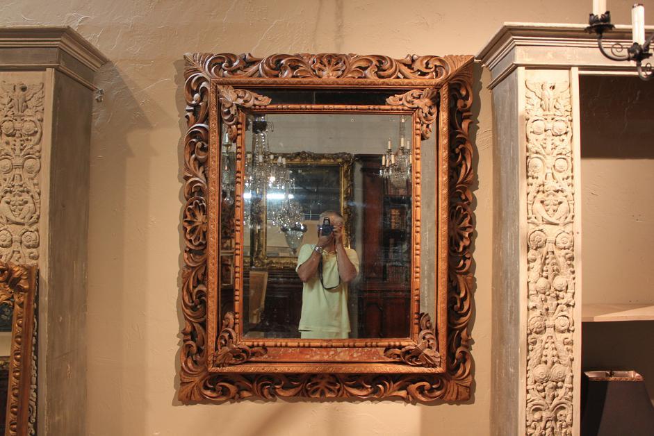Carved Walnut Cushion Mirror