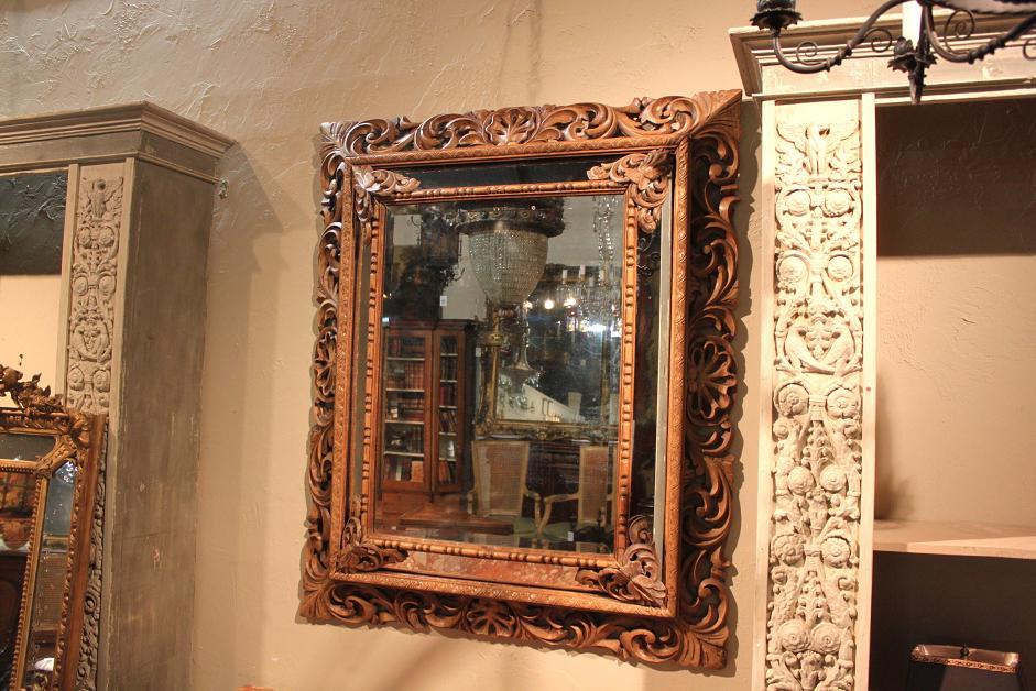 Carved Walnut Cushion Mirror