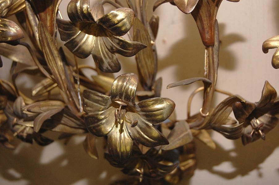 Pair Floral Gilt Brass Sconce