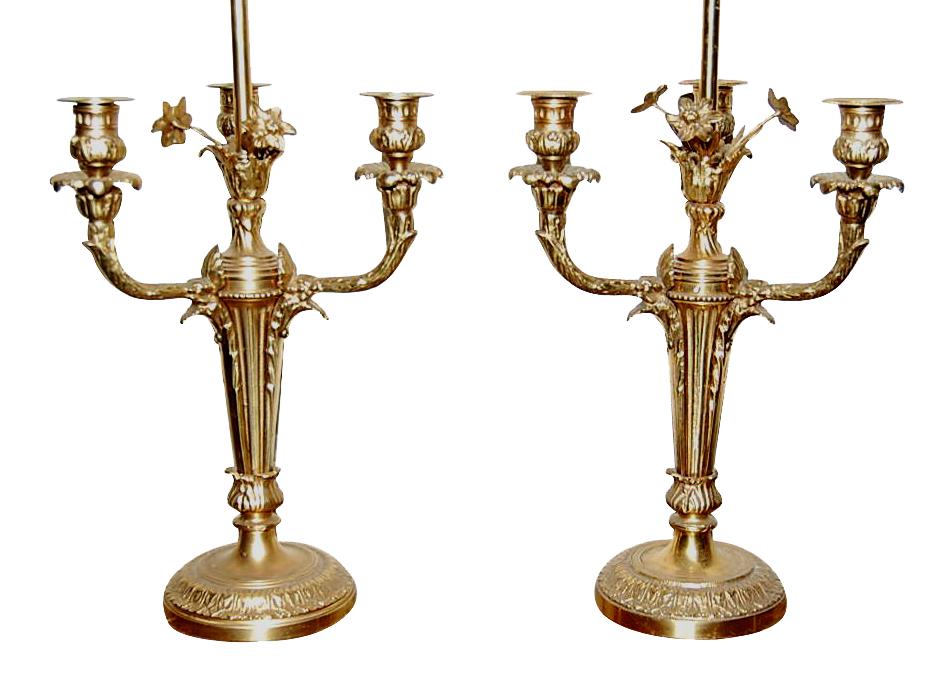 Pair French Bronze Lamps